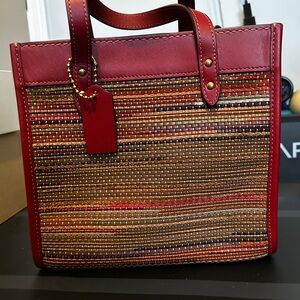 Coach Red and Brown Woven Tote